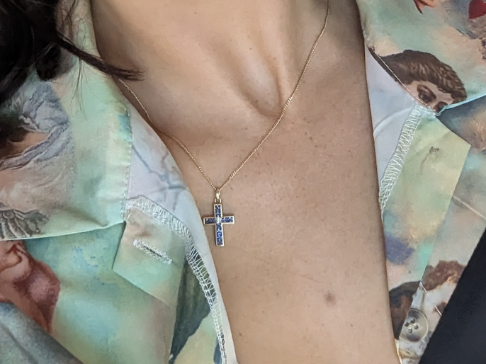 Gold cross pendant with sapphires and diamond lost in New Farm, QLD