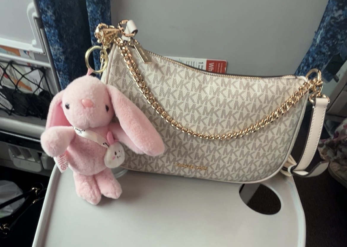 Lost Michael Kors handbag featuring a pink bunny keychain