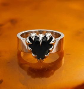Lost heart shaped ring with black onyx Byron Bay