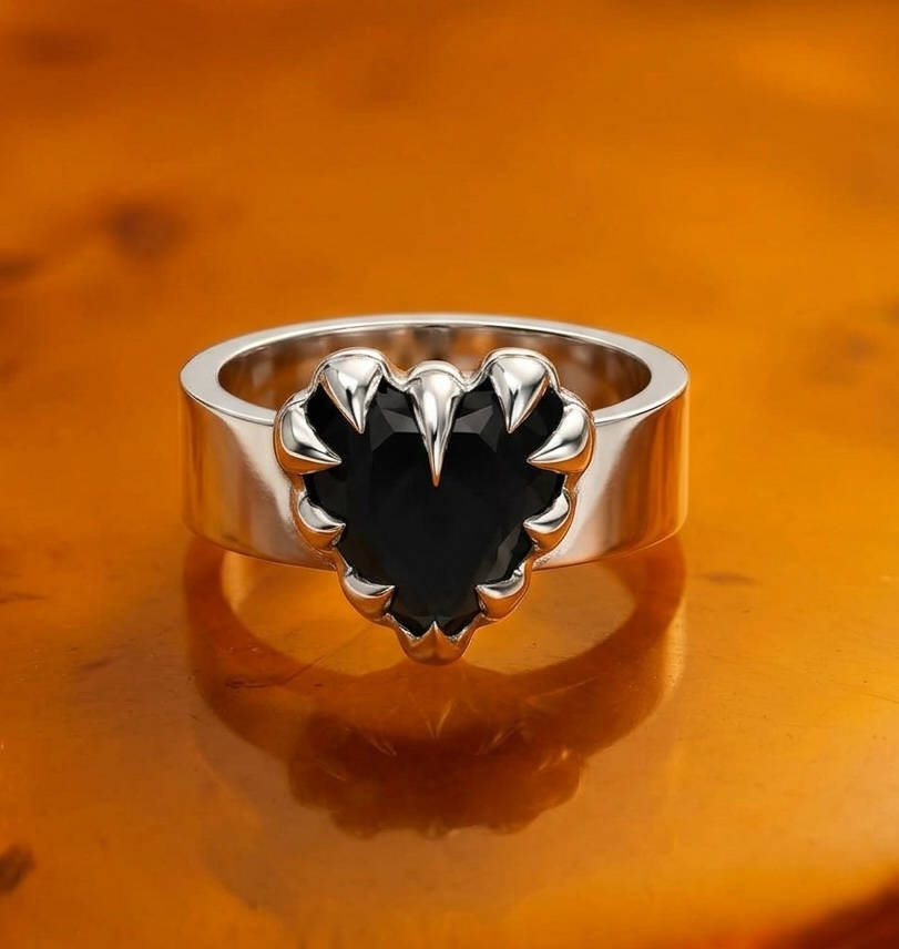 Lost heart shaped ring with black onyx Byron Bay